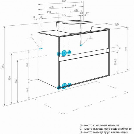 Тумба с раковиной и столешницей Aquaton Либерти 100/Mila 40, 2 ящика, дуб эльвезия
